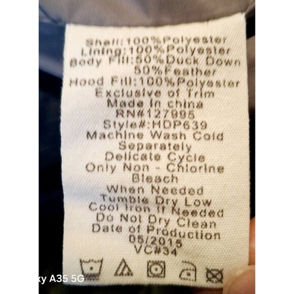 Down Filled Hawke & Co Mens Blue Puffer Jacket With Zipper & Button Closure Hood - Picture 12 of 14